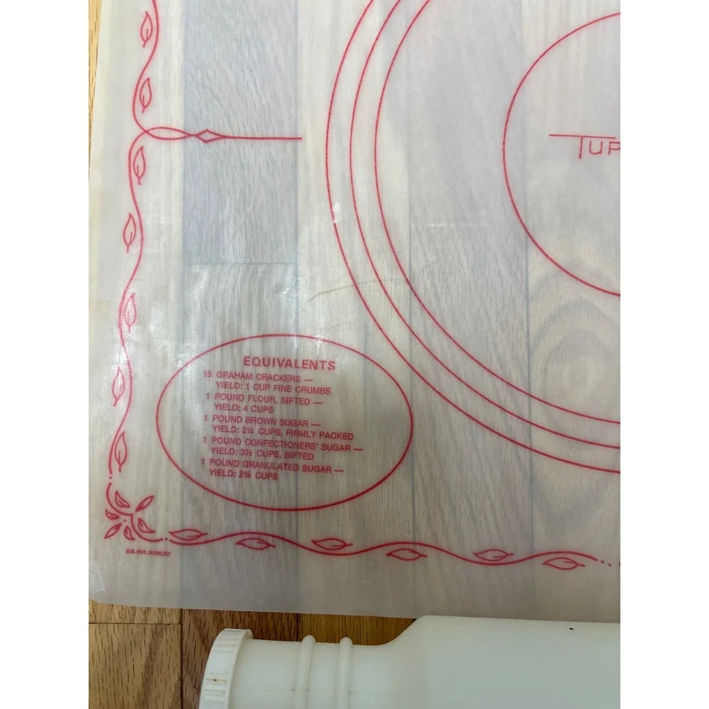 Vintage Tupperware Pastry Mat and Fillable Rolling Pin Set White Red MCM 1966